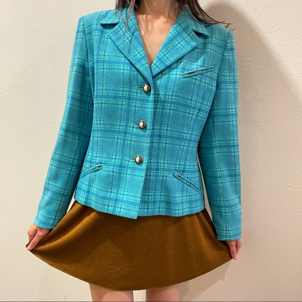 Vintage 90’s ESCADA Blue Plaid Wool Blazer Jacket